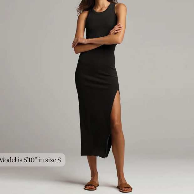 Ribbed Knit Sleeveless High Slit Bodycon Midi Dress