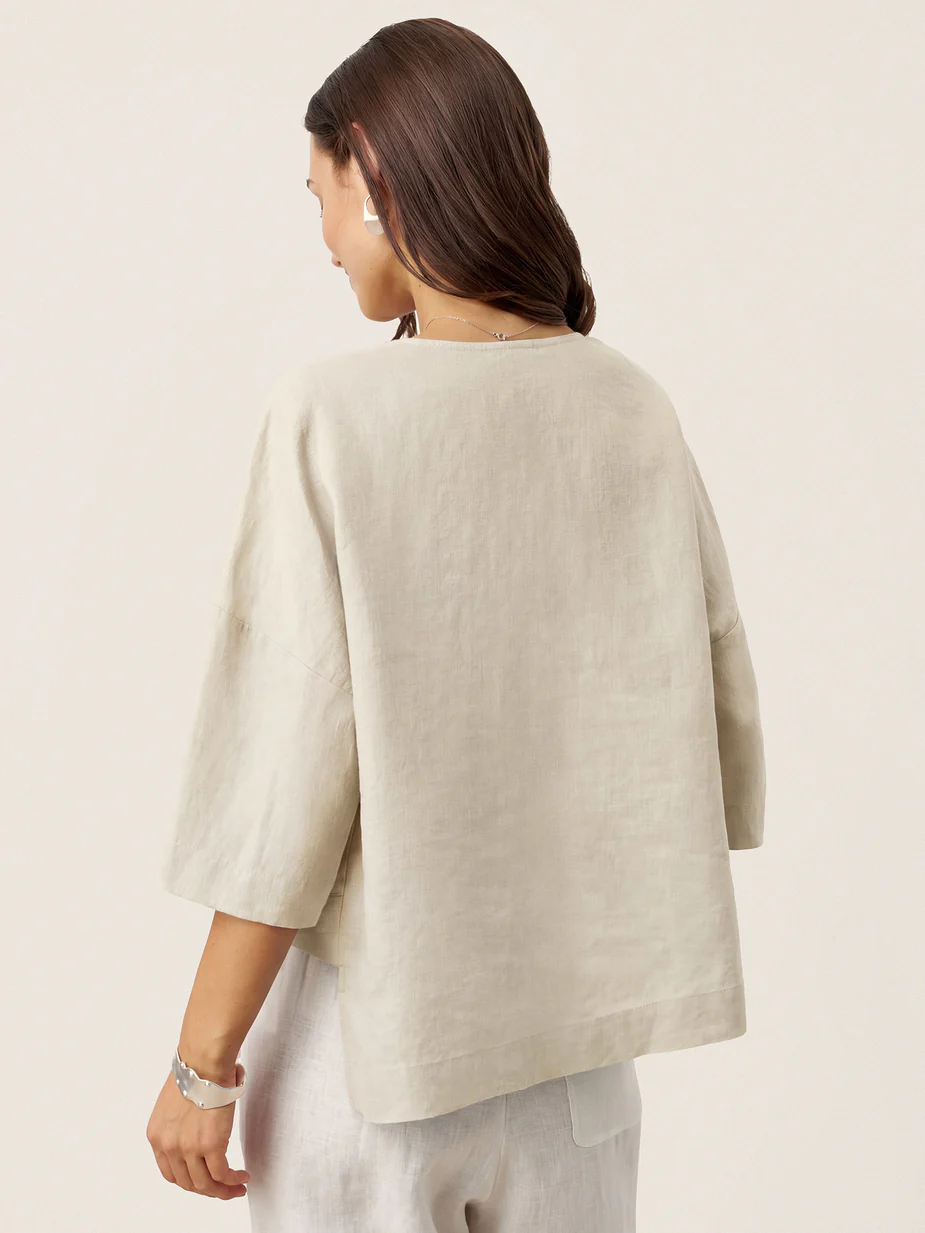 Asymmetric Layered Drop Shoulder Linen V Neck Top