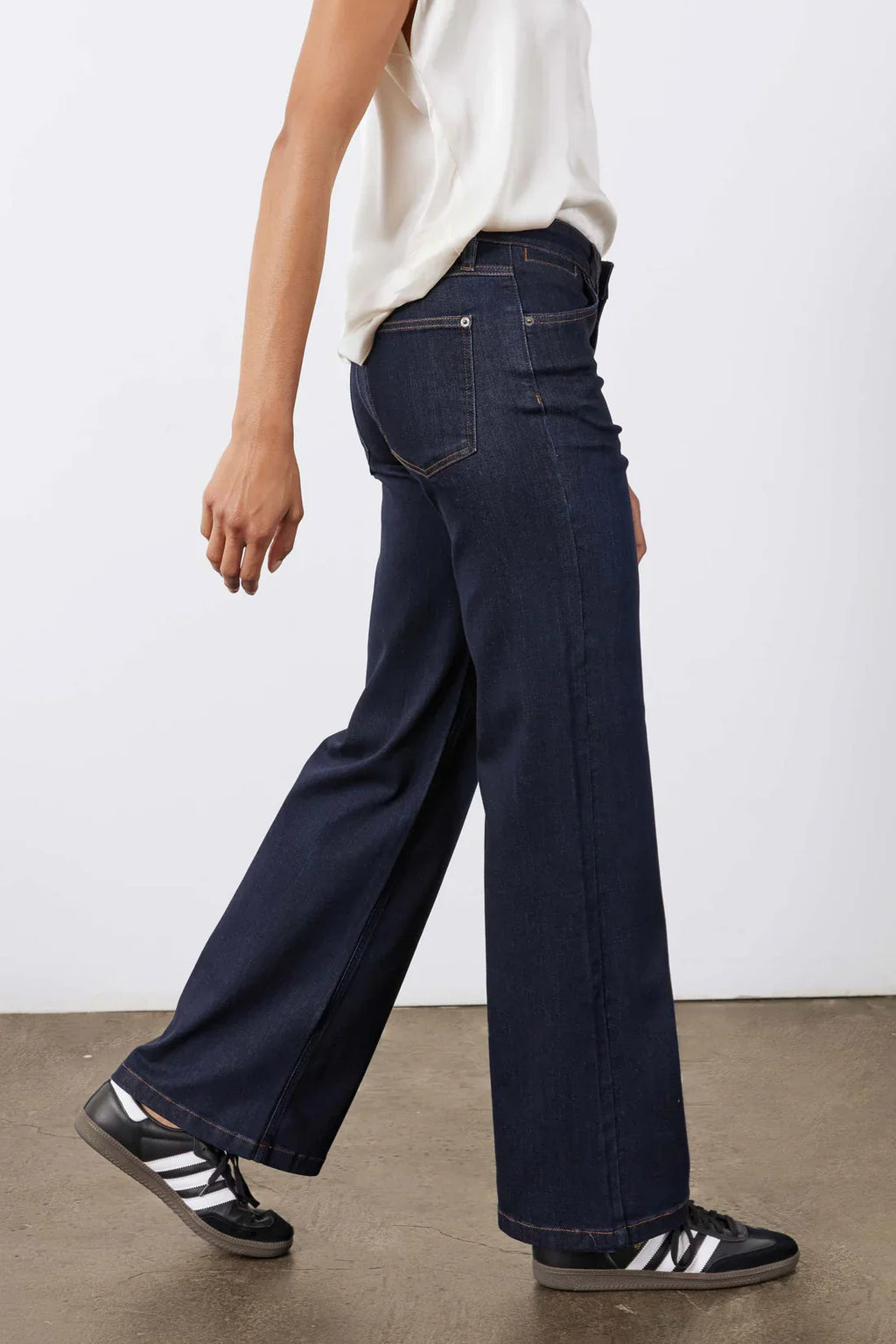 Mid Rise Dark Wash Wide Leg Denim Jeans